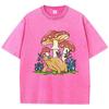 Aesthetics Mushroom Toad Printed Washed T-Shirt Women Crewneck Cotton T Shirt Oversized Y2K Clothes Vintage Summer