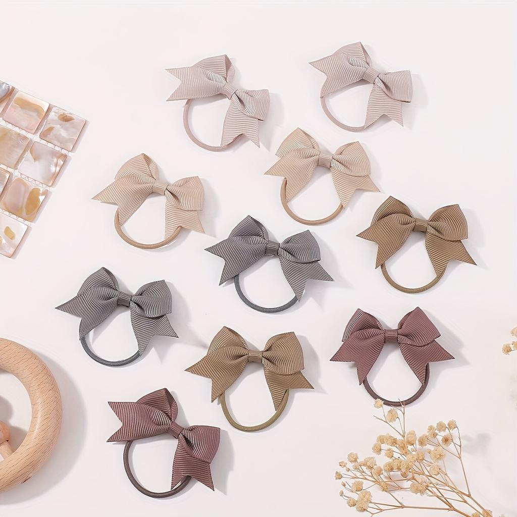 10Pcs Bows Elastic Hair Rubber Band Hair Ties Ribbon Pigtail Grosgrain Hair Accessories Girl Baby Gift Bands for Children