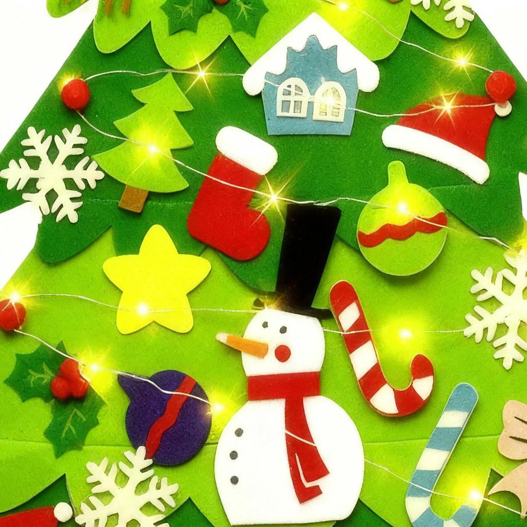 Non-woven Felt Christmas Tree Decorations kits For Toddlers Handmade DIY Felt Christmas Tree Ornament Pendant With LED Lights