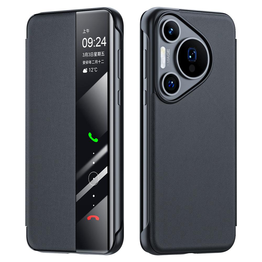 Applicable to Huawei Pura70Pro + Leather Case Mobile Phone Case Leather Flip Smart Window Ultra Thin Ultra Protective Case Huawei pura70pro+ чёрный