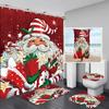 Blaues Cartoon-Weihnachtsmann-Druck-Weihnachts-Duschvorhang-Set Badezimmer-Dekoration Rentier-WC-Badezimmer-Matte Teppiche Teppiche WC-Zubehör