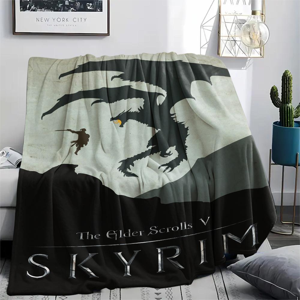 1 szt. Koc Flanelowy z Nadrukiem Skyrim, Wysoka jakość, Wygodny na Wszystkie Pory Roku, Wystrój Domu, Ciepło i Komfort, Idealny na Prezenty Świąteczne167