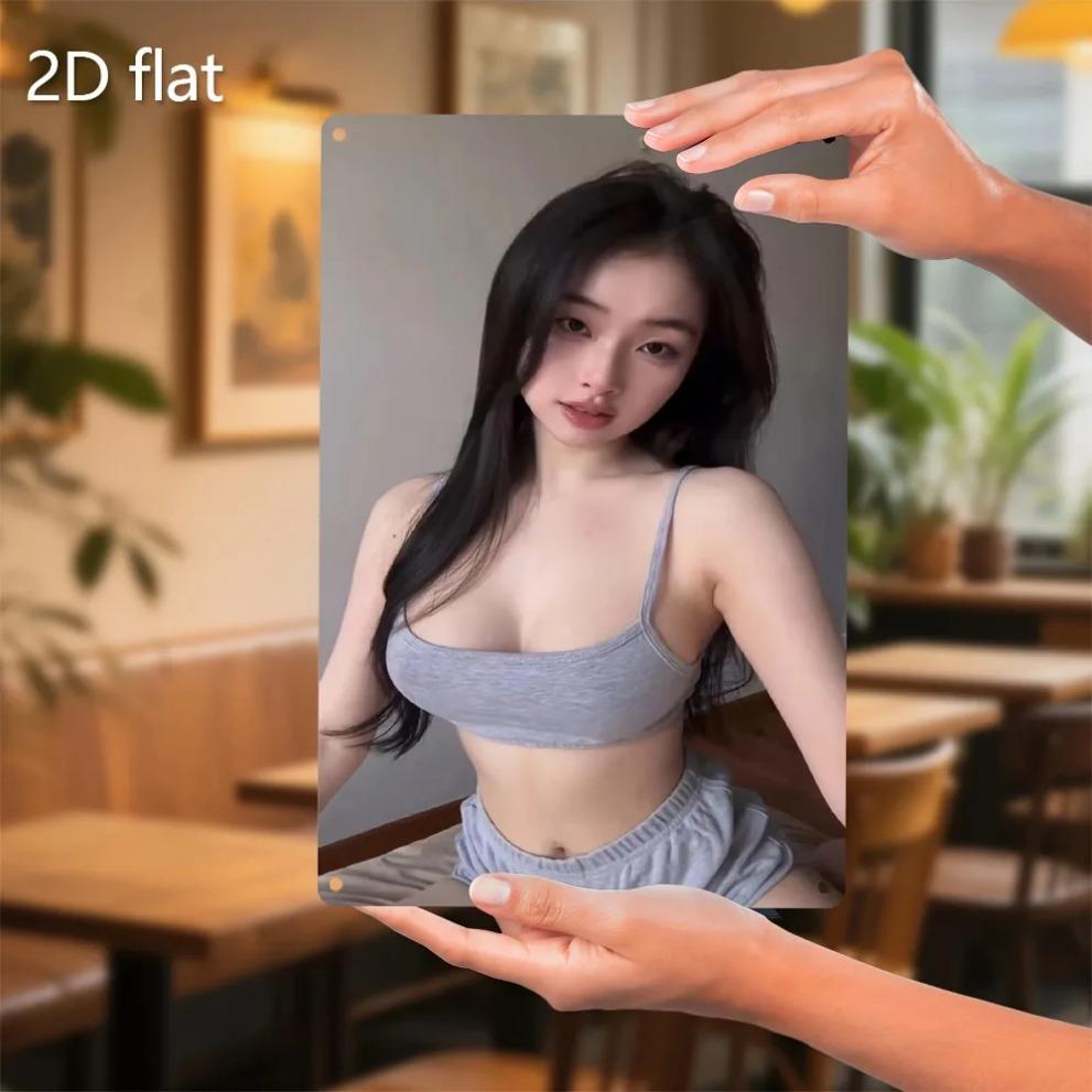 Vintage Metal Wall Art Retro Woman Portrait Iron Decor Home Office Gym Man Cave