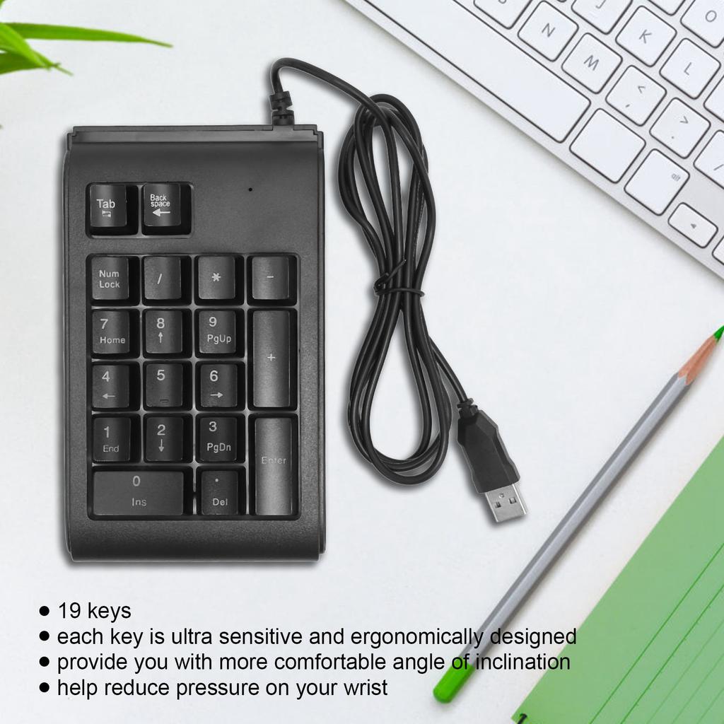 USB Wired Numeric Keypad 19 Keys Number Pad Waterproof RGB Backlight Portable for Notebook Laptop Computer