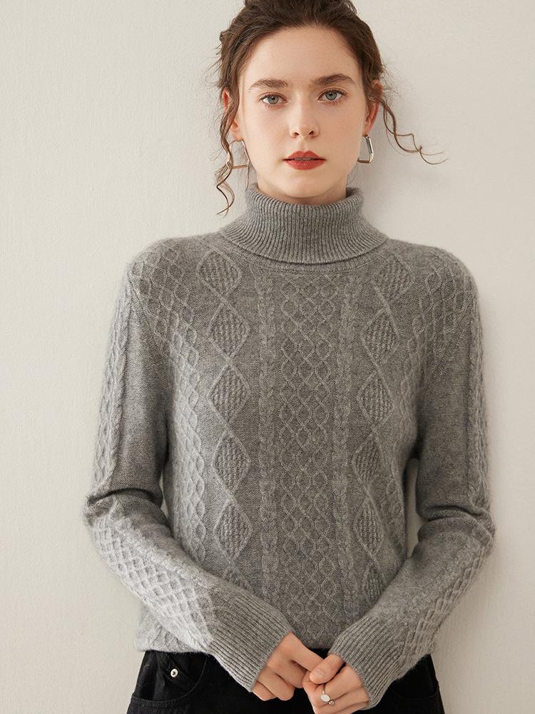 Ladies' Retro High-Neck Double-Strand Cashmere Knit Pullover