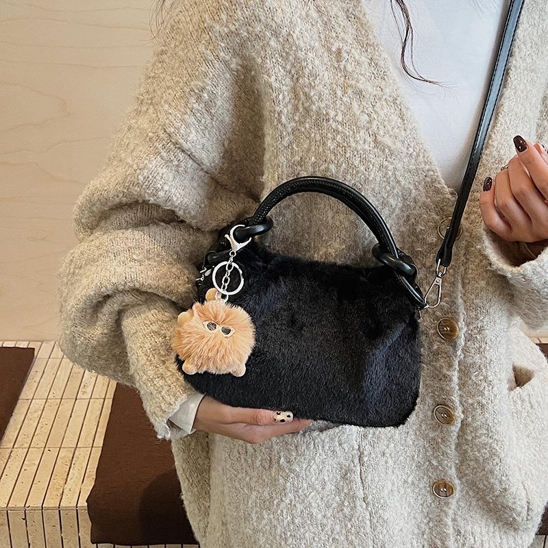 Autumn Women Top Handle Bag Fluffy Simple Stylish Commuter Crossboyd Shoulder Bag Comfortable and Versatile Texture Bucket Bag