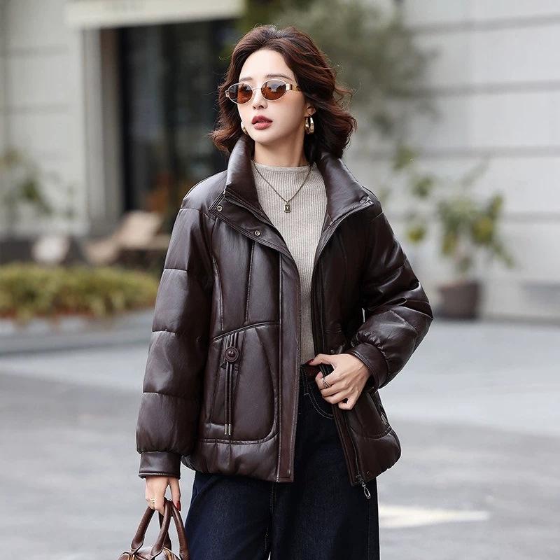 Plus size down jacket women's short high stand-up collar winter new white duck down jacket loose thick top