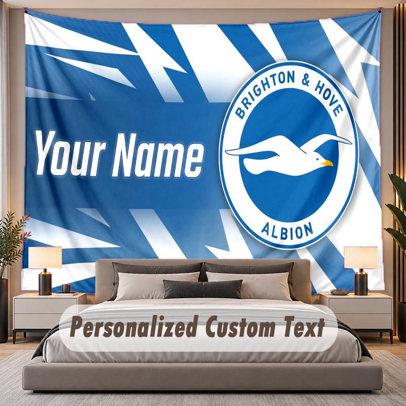 Custom Name Text Tapestry Brighton & Hove Albion Football Personalized Polyester Wall Tapestry For Bedroom And Room