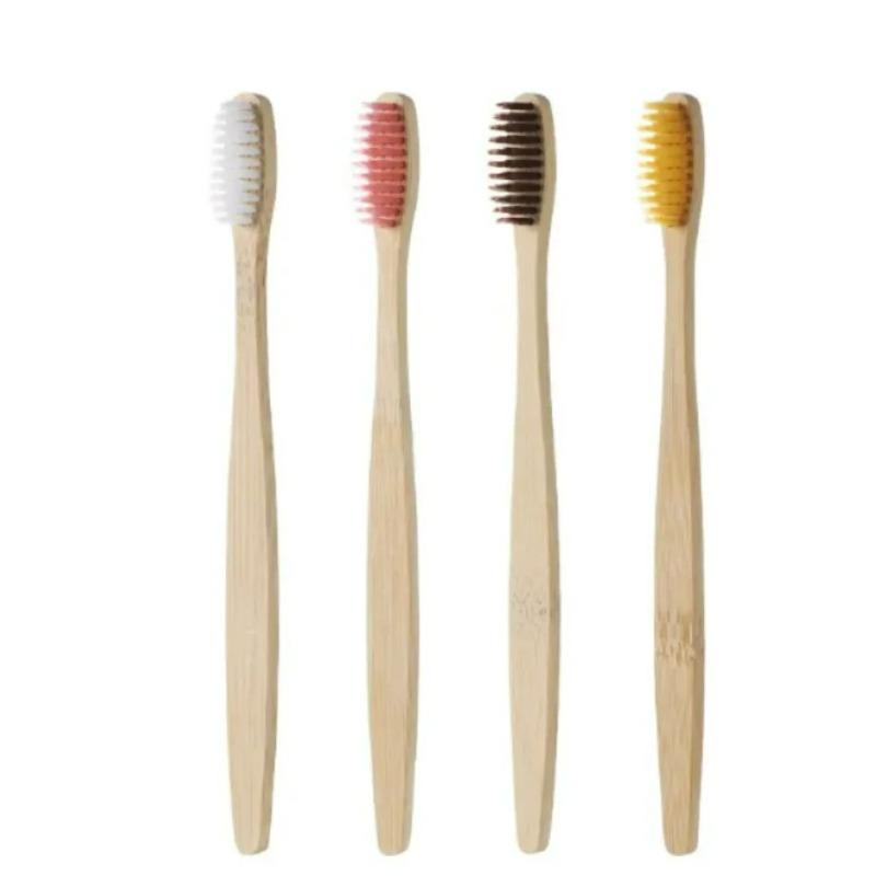 4pcs Single Cowhide Wrapped Bamboo Toothbrush Set Natural and Environmentally Friendly Bamboo Toothbrush Tablet