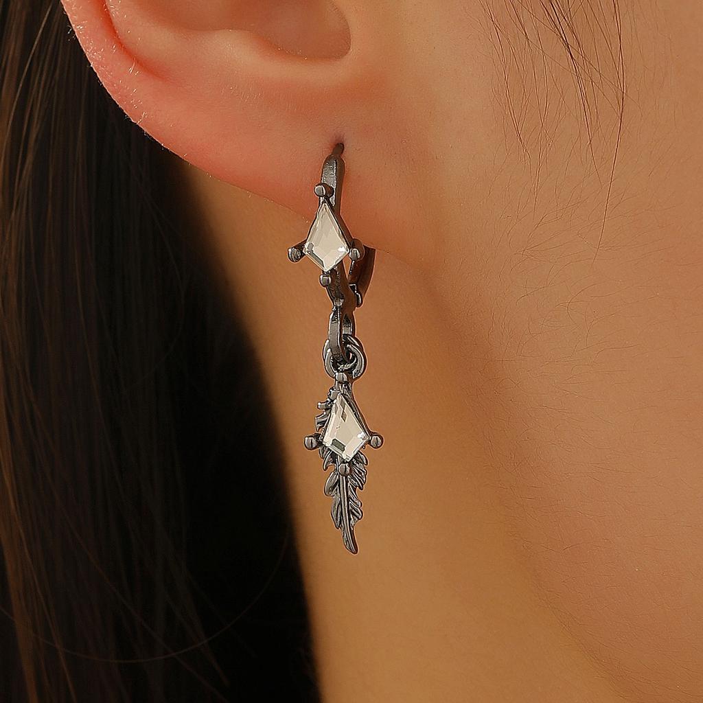 Ins Colored Zircon Earrings And Rings For Women Sweet Cool Mango Star Feather Stud Jewelry