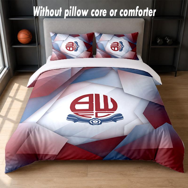 Bolton Wanderers FC Design Bed Bedding Set 1 Duvet Cover + 2 Pillowcases Soft Breathable Household Bed Linens