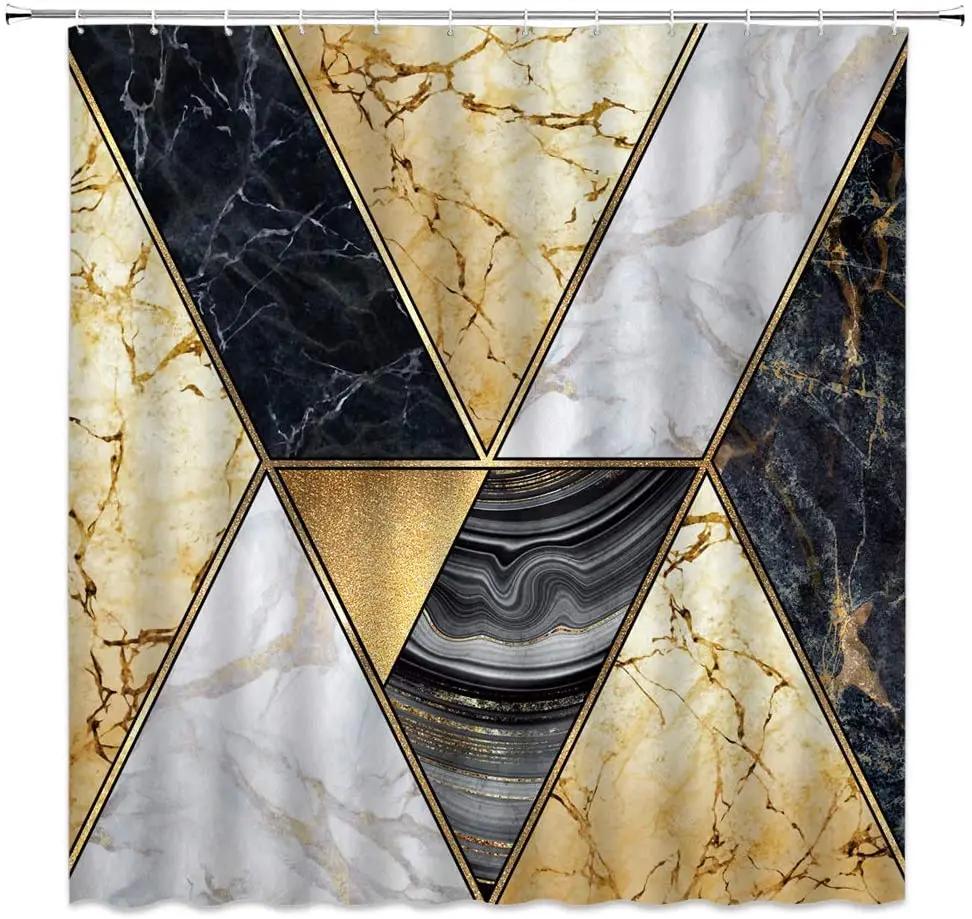 Marble Striped Shower Curtain For Bathroom, Waterproof Screen With Hook, White, Gray, Gold, Black, Decorative Accessories