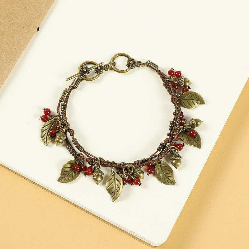 

Handwoven retro cherry bracelet agate pendant literary bracelet women s niche hand rope