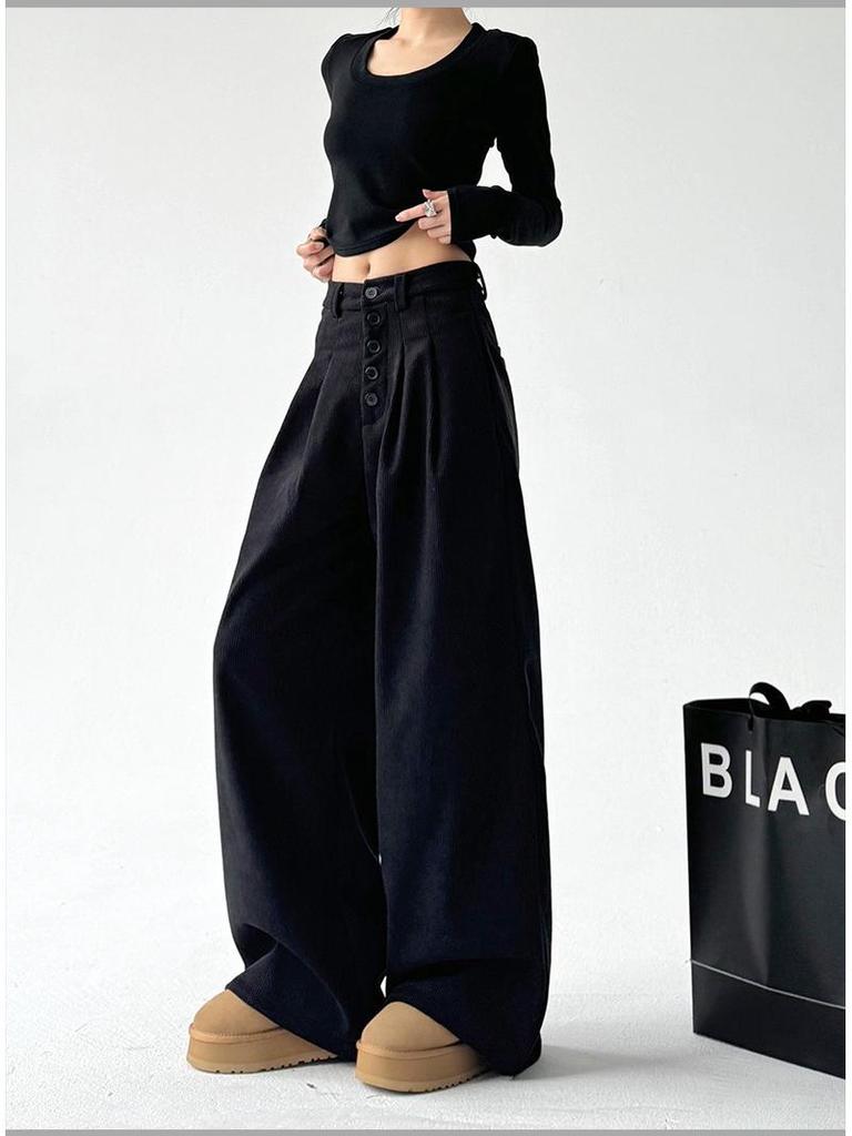 2025 Women's American Retro Wide-Leg Pants: Casual, Loose-Fit, High-End Drape for Autumn/Winter