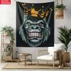 King Gorilla Crown Tapestry Wall Art Wild Animal Poster Hip Hop Street Style Bedroom Living Room Decor Bold Graphic Print 2D