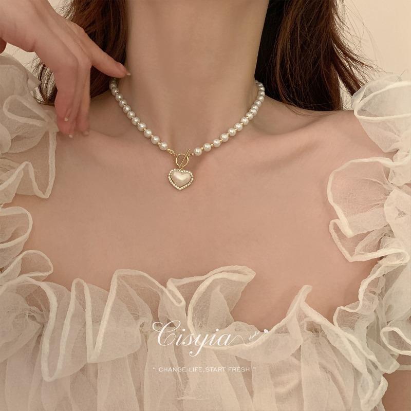 Flash diamond love pearl necklace women's fashion temperament high-end sense collarbone chain autumn and winter sweater chain new, neck