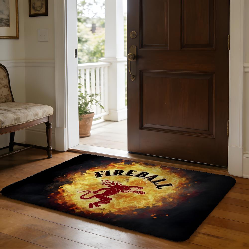 Fireball Cinnamon Whisky Floor Mat Soft Flannel Absorbent Mat Non-Slip Rug Home Bedroom Bathroom