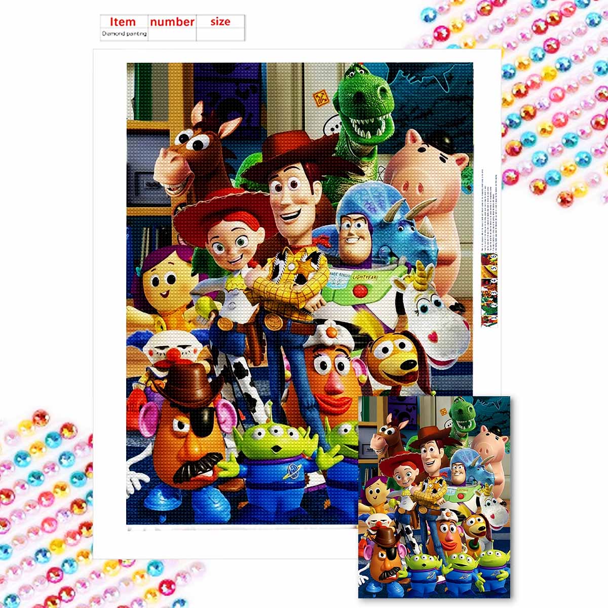 

Полная круглая алмазная живопись История игрушек Искусство Стразы Картина Мозаика Сделай сам 5D Вышивка крестом Домашнее украшение Round 30x40cm