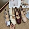 Leather Version~ Leather French Retro Flat-bottomed Bow Light-mouth Single Shoes Women's New Silver Mary Jane Evening Shoes