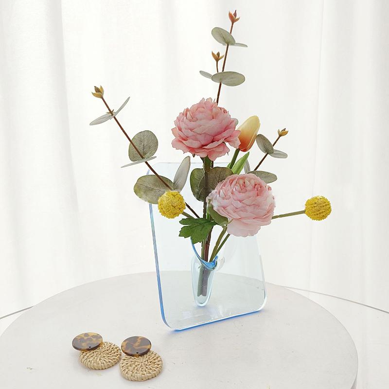 Minimalism Transparent Vase Flowers Pots Desk Decoration Flower Arrangement Geometry Square Floral Vases Room Aesthetic Decor