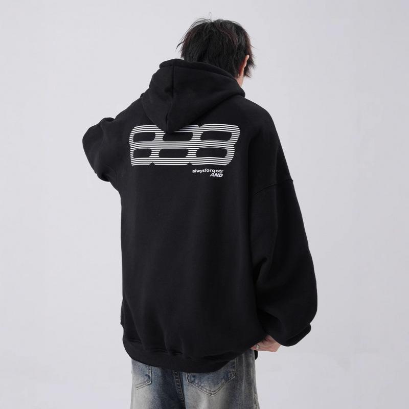 Hooded Sweater Men Fall Black Coat Loose Couple Casual Hoodie.