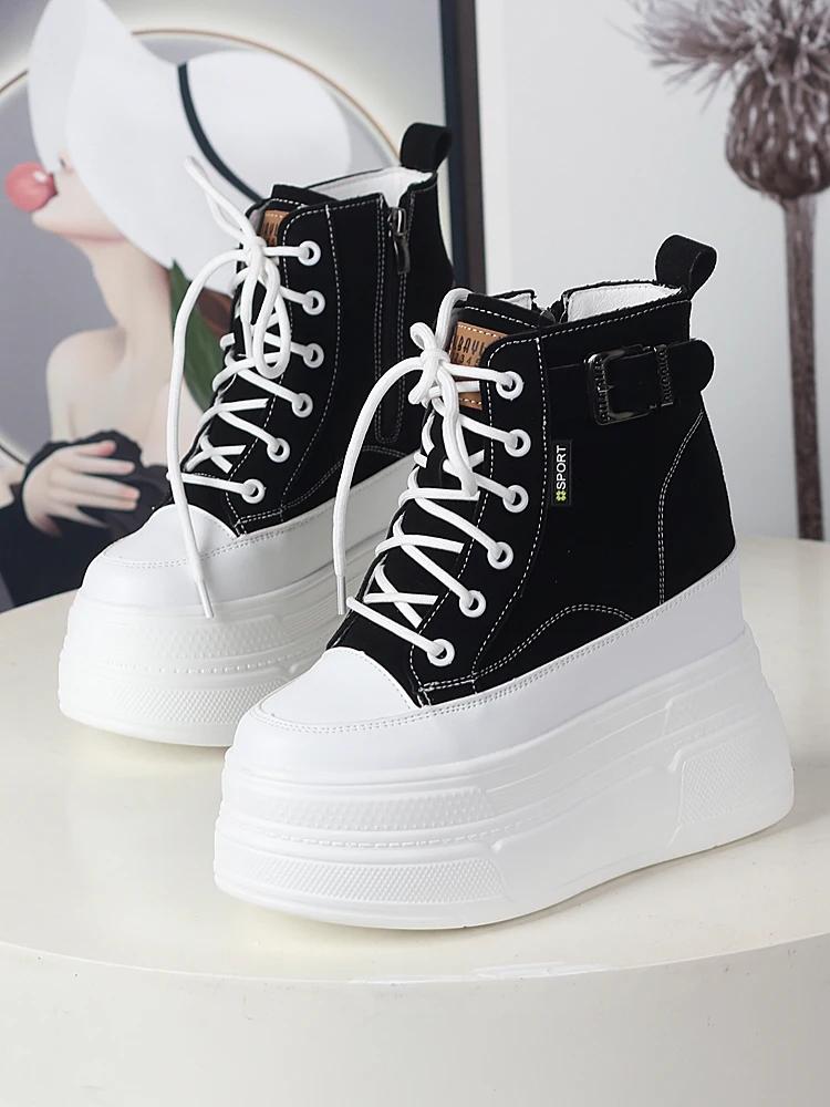 Fashion Small Super High Heel 13cm Frosted Leather High-top Shoes Women's Autumn and Winter New Velvet Muffin Platform Casual Sneakers