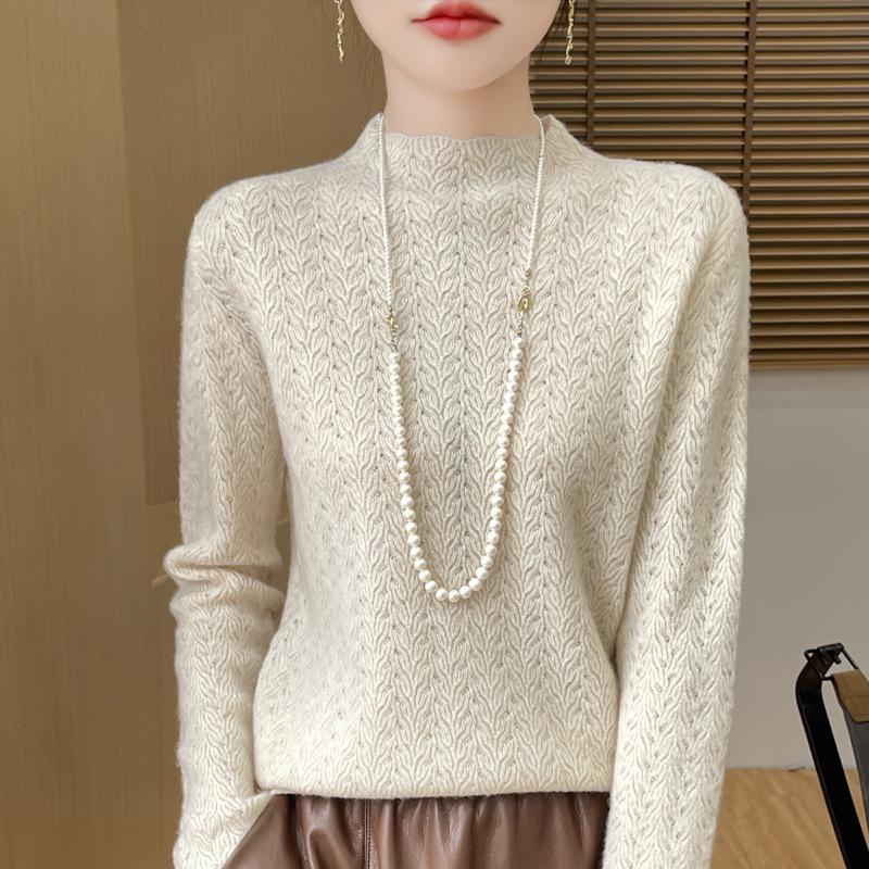 24 Autumn and winter new pullover sweater women's Andy velvet semi-turtleneck knitted bottoming shirt women's slim factory
