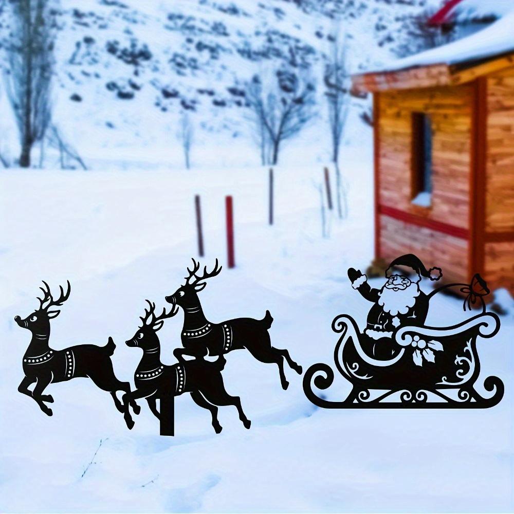 Metal Christmas Yard Stakes Reindeer Sleigh Outdoor Holiday Decor