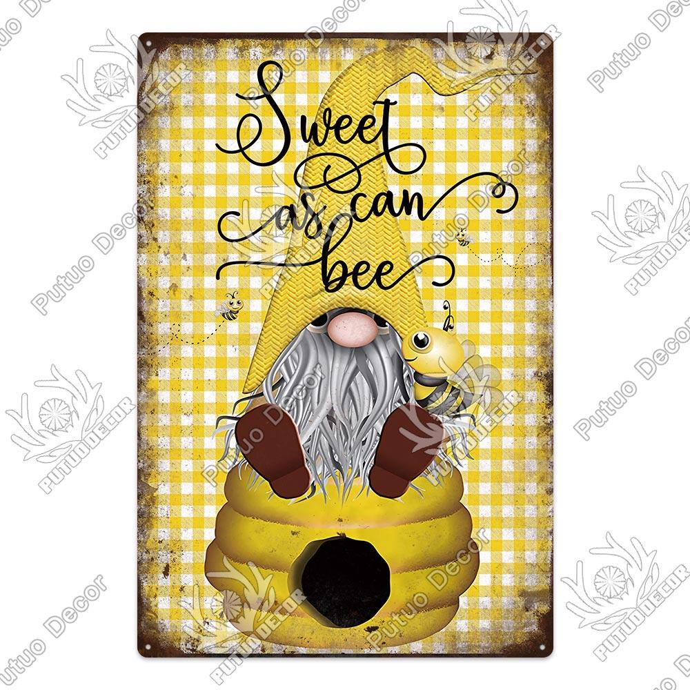 Putuo Decor Bee Vintage Metal Plaque Tin Sign Sweet Poster Wall Decoration For Garden Farm Decorative Living Room Home Decor
