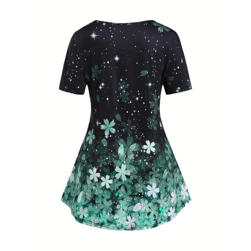 Plus Size Lady Suit Round Neck New Summer Casual Large Size Lucky Grass Print Short-Sleeved T-Shirt Pants Two-Piece Suit