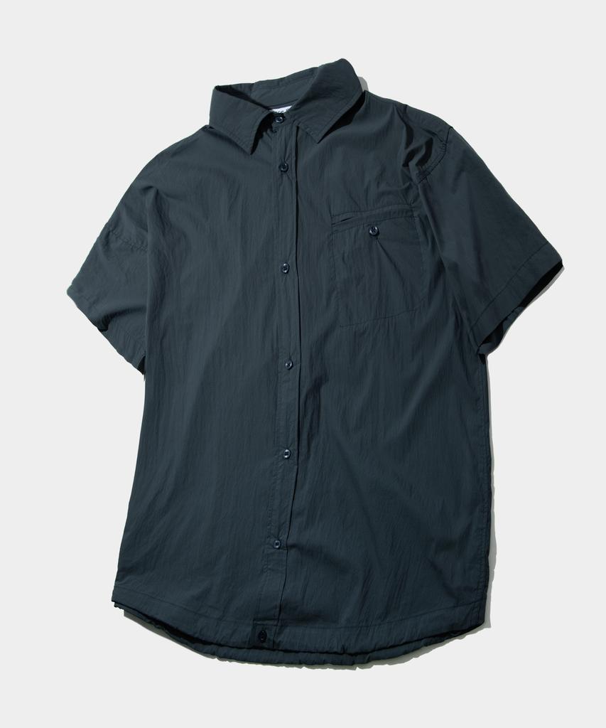 PLACESTUDIOMAN Nylon Short Sleeve Half Collar Shirt With String Pocket Details _3 Colors