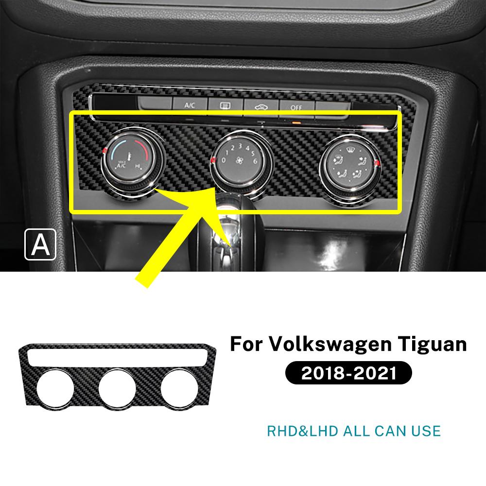 For Volkswagen VW Tiguan AD1 mk2 2018 2019 2020 2021 Real Soft Carbon Fiber Glossy Black Sticker LHD RHD Car AC Switch Panel