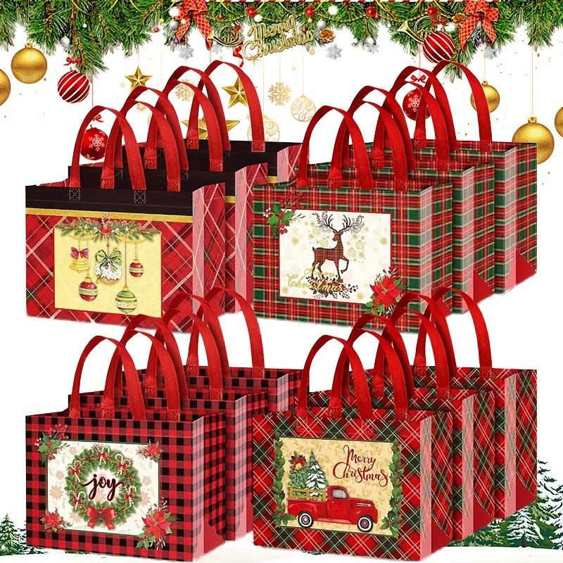 Christmas Gift Bags, Christmas Tote Bags with Handles, Reusable Non-Woven Shopping Bags for Xmas Gifts Wrapping Holiday Party