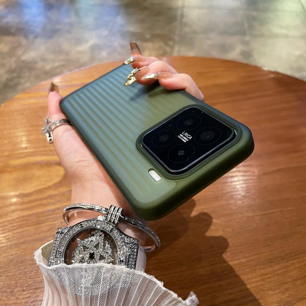 Rugged Armor Matte PC Corrugated Phone Case For Xiaomi 15 14 13 Pro 15Pro 14Pro Shockproof PC Stripes Business Translucent Cover