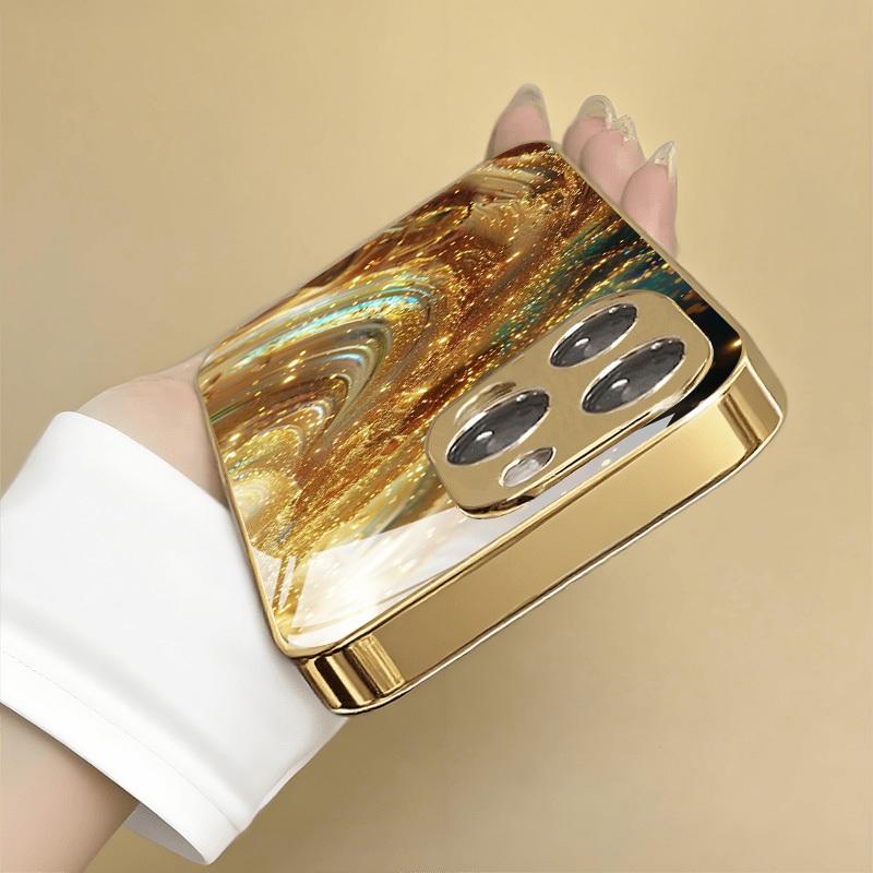 Goldene Wellen Hochwertige Handyhülle Galvanisiertes Glas TPU Handyhülle für iPhone 17 16 15 14 13 12 11pm Pro Plus Sturzfest