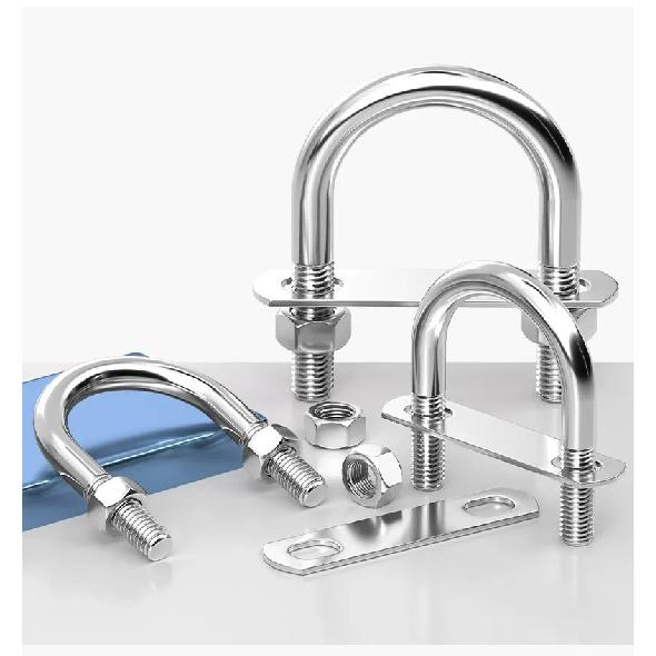 M6 M8 304 Stainless Steel U Type Bolts with Plate Nuts Round U Shape Pipe Clamp Clip U Type Tube Holder Fixed Buckle 2mm Plate