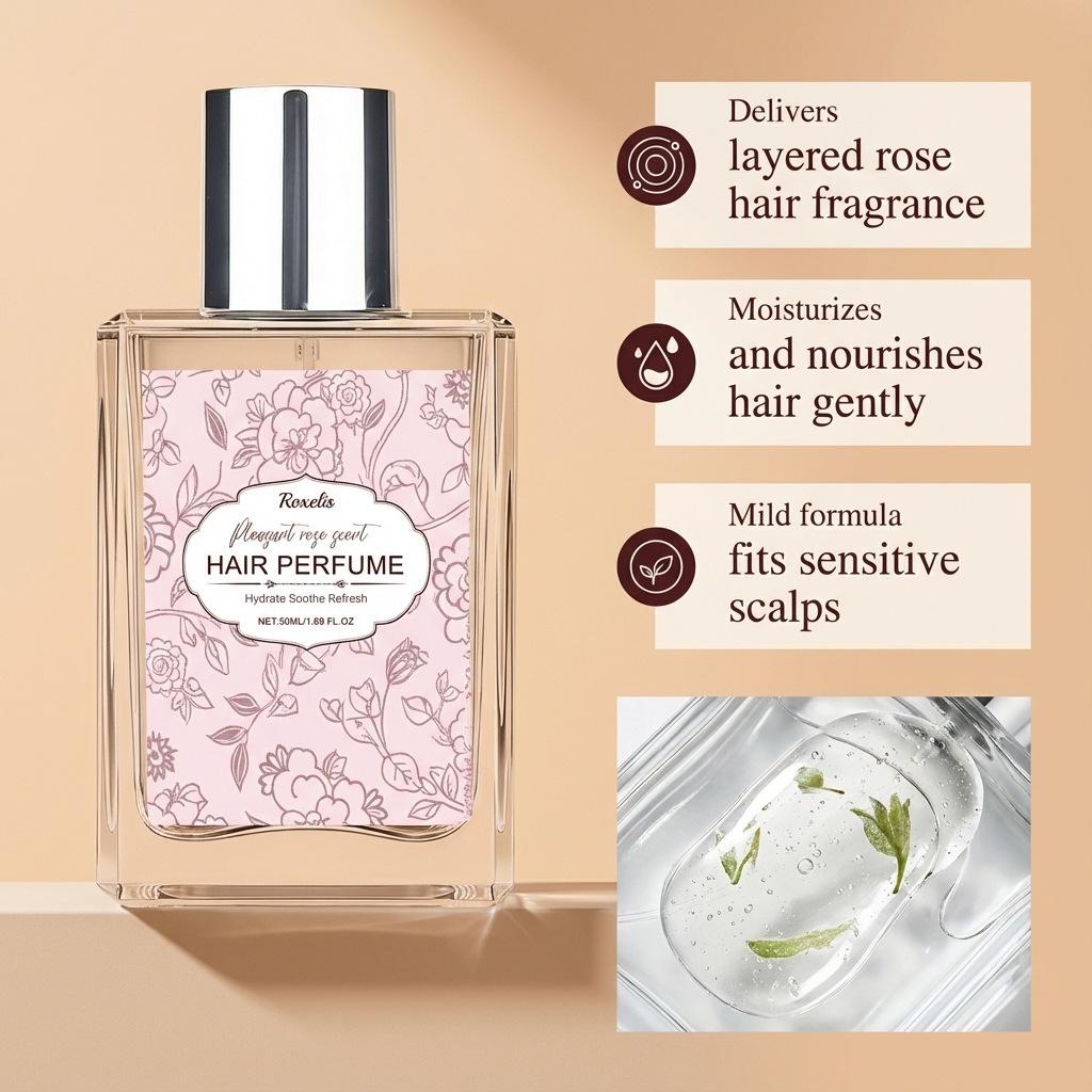 Perfume Capilar en Bruma Fragancia a Rosa Suave Natural Fresco Elegante Ligero Perfumado Diario Portátil Spray para el Cabello