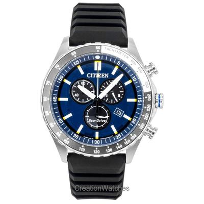 Eco-Drive Chronograaf Siliconen Band Blauwe Wijzerplaat AT2569-04L 100M Herenhorloge