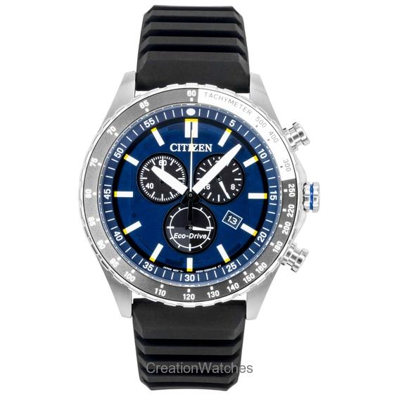 Citizen Eco-Drive Chronograph Silikonarmband Blaues Zifferblatt AT2569-04L 100M Herrenuhr