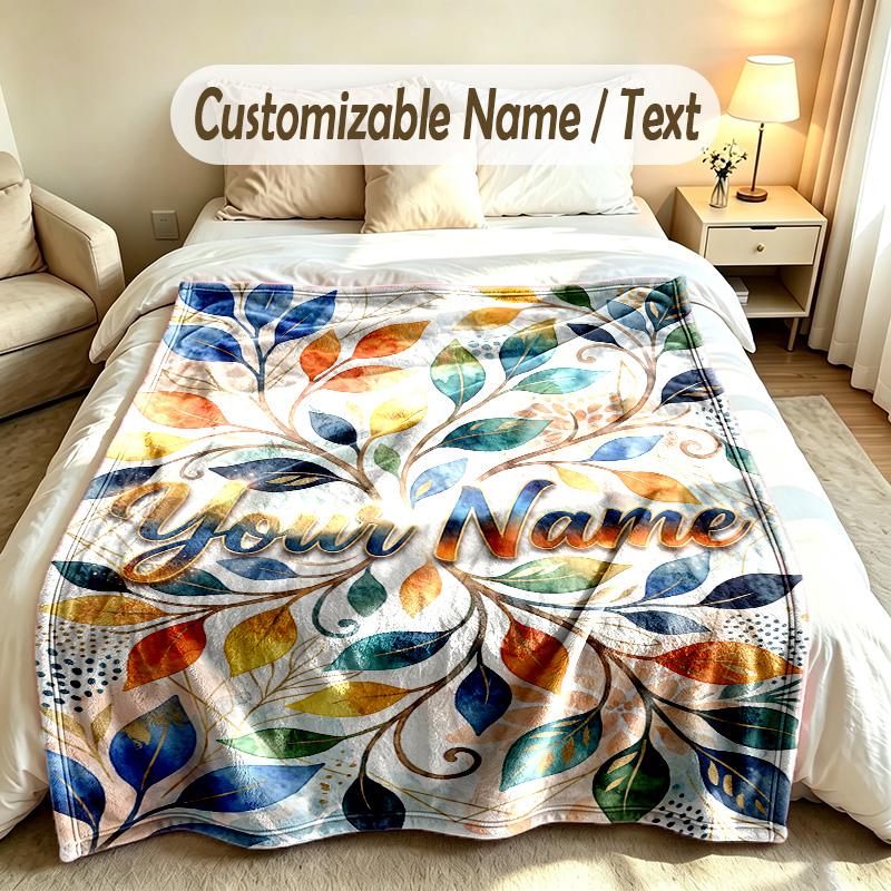 Autumn Harvest Theme Soft Blanket Personalized Custom Name Text Print Warm Blanket Home Sofa Bedroom Decor