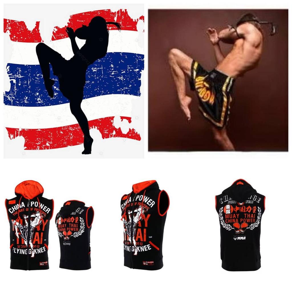 Muay Thai Kickboksing UFFC MMA Mixed Marcial Art Jakke Genser Hettegensere Menn Kvinner Barn Unisex Ermeløs Trykk Sport Gym Fitness Trening