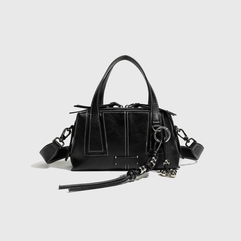 2026 New Retro Top-layer Cowhide Boston Bag Bowling Old Money Style High-end Cross-body Women's Large Capacity