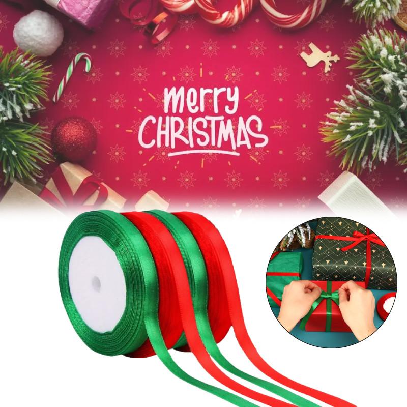 Christmas Ribbon 4pcs Red Green Wrap Bandage Diy Bow Wedding Card Gift Decor Box