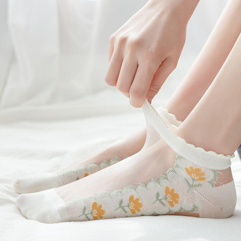 Women's Summer Flower Sheer Short Socks (5 Pairs)