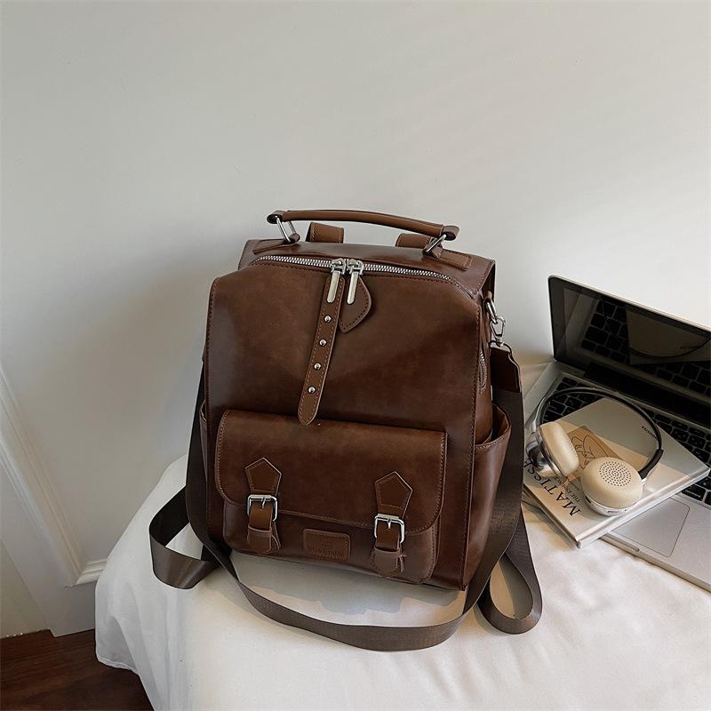 High-value backpack bag women's new retro British simple college student schoolbag large-capacity travel backpack