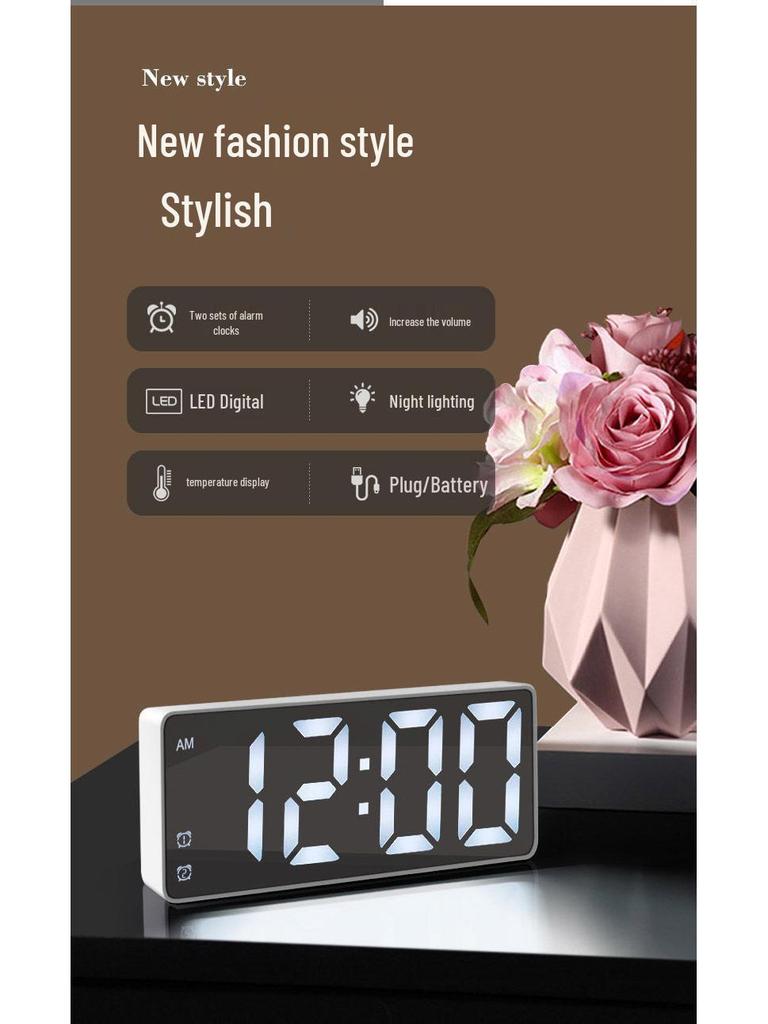 LED Multi-Function Mirror Alarm Clock: Makeup Mirror with Battery & Plug-in Options