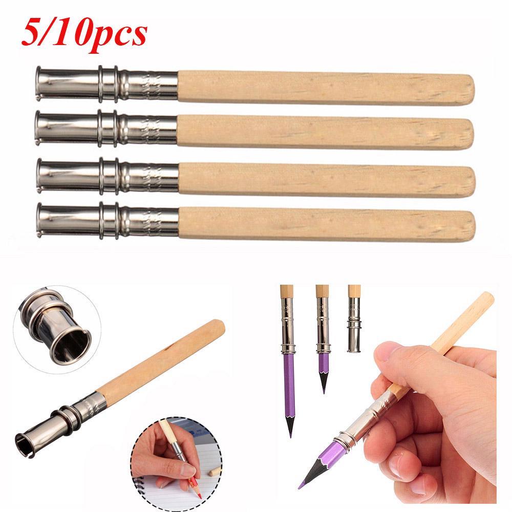 5/10ks Nový kovový užitečný prodlužovač tužky Skicování Psaní Umění Psací nástroj Dřevěný držák na tužky
