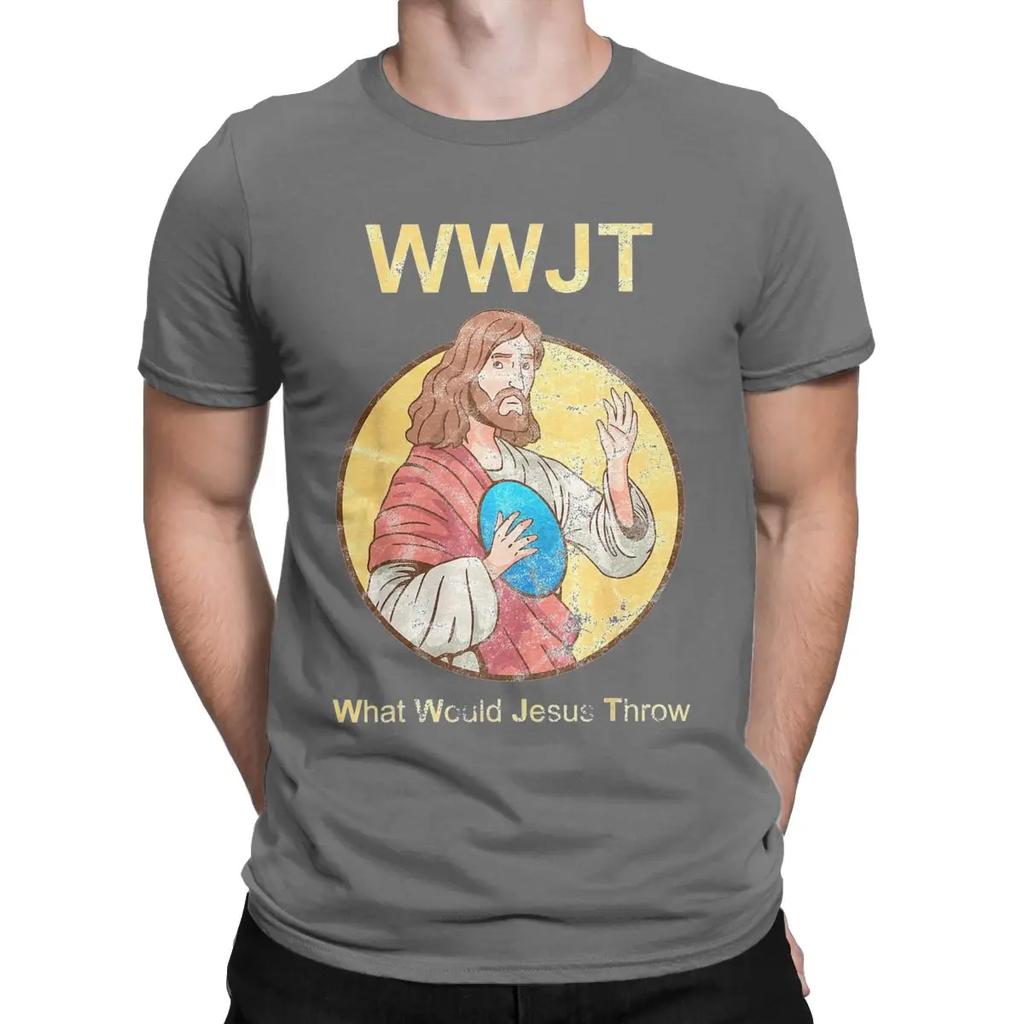 Men's T-Shirts What Would Jesus Throw Golf Disc Humerus Golfer Pure Cotton Tee Shirt Short Sleeve T Shirts Crew Neck Clothes