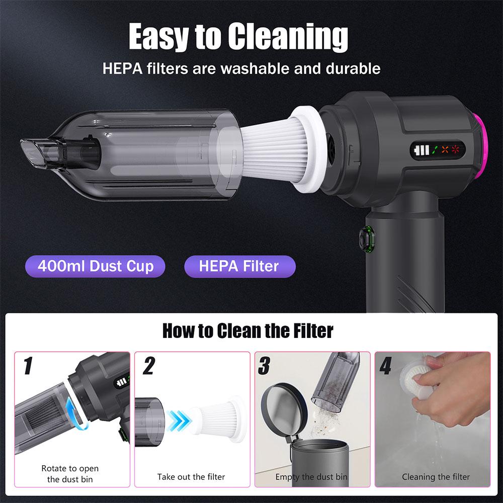 16000PA 3 Gears adjustable Type-C Charging Electric Air Duster Blow Drying Dust Removal Car Vacuum Cleaner Cleaning Blower Tool Portable