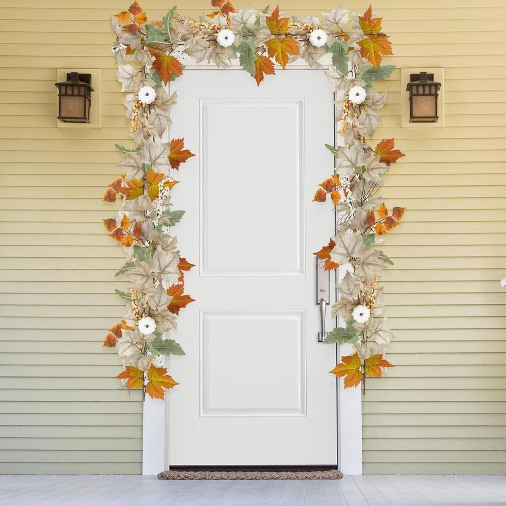 Fall Maples Leaves Garland Simulation Maple Leaf Pumpkin Berry Vine Wreath Thanksgiving Halloween Christmas Fireplace Decoration